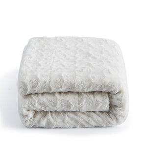DaDa Bedding Luxury White Roses Fluffy Soft Sherpa Backside Faux Fur Throw Blanket (K11)