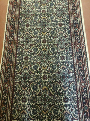 2' 9" X 20' Vintage Oriental India Floral Hand Made Wool Runner Rug Ivory Nice