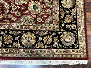 Indian Agra Rug 10x14, Traditional Oriental Carpet, Room Sized Wool Area Rug, Floral, Maroon