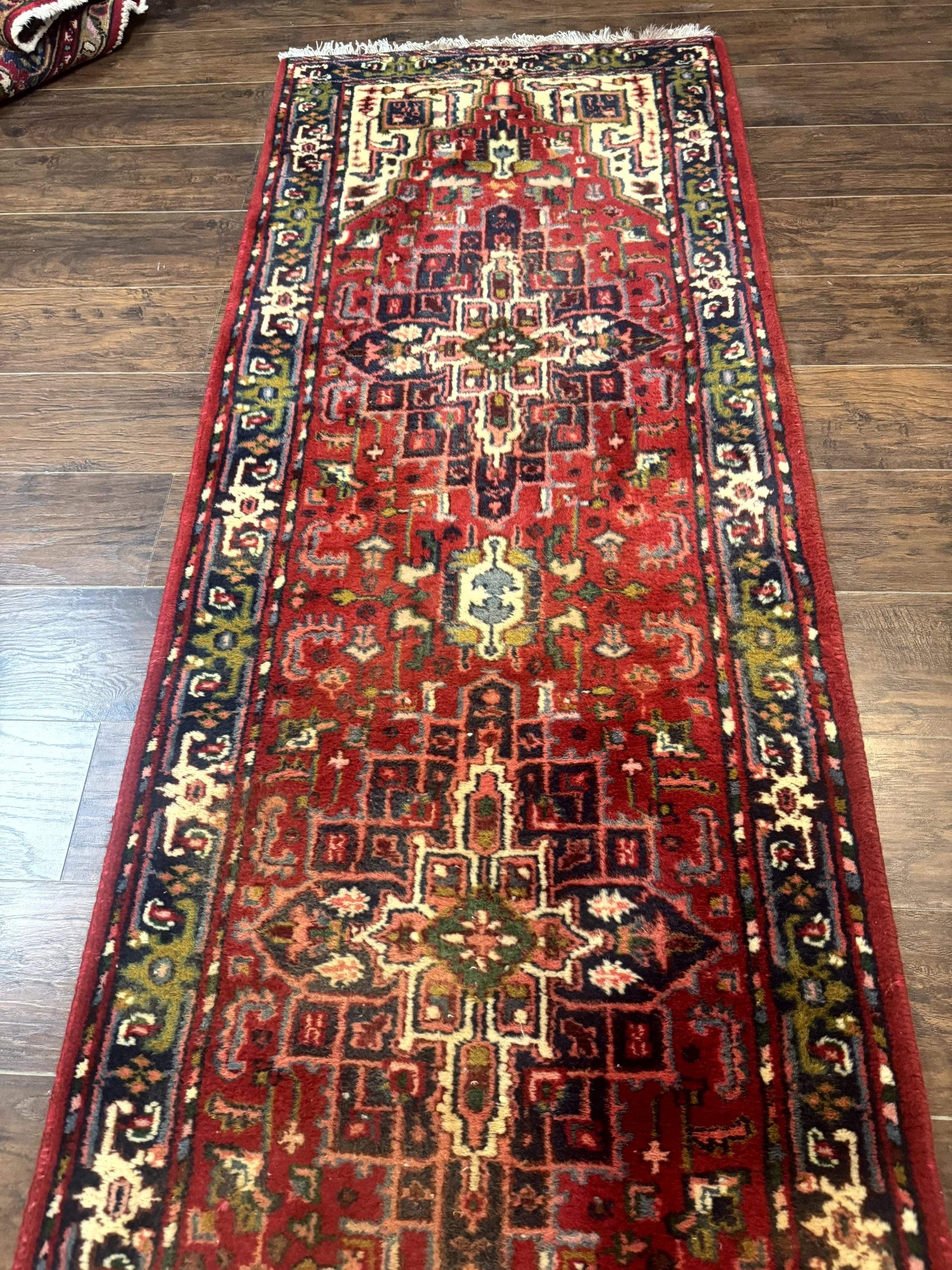 Indo Persian Heriz Runner Rug 3 x 17, Geometric Long Runner Carpet for Hallway, Medallions, Wool Runner Rug 3x17