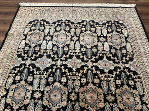 Turkoman Bokhara Rug 6x9, Pakistani Carpet, Black, Hand Knotted