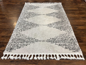 Shag Rug 5x8, Off White and Black Modern Contemporary Shag Area Rug, Moroccan Style Rug 5 x 8 ft, Medium Sized Rug, nuLoom Rug