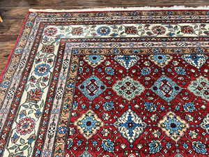 Large Turkish Rug 11x16, Allover Pattern, Red Multicolor, Hand Knotted Handmade Wool Vintage Oriental Carpet, Palace Sized, Extra Large