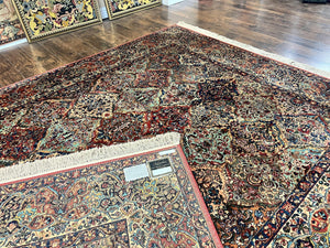 Karastan Multicolor Panel Kirman Rug #717, Wool Karastan Rug 8.8 x 10.6, Vintage Multipanel Kirman, Original Karastan Collection 700 Series