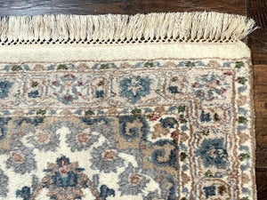 Indo Persian Runner Rug 2.5 x 9.5, Handmade Vintage Wool Rug for Hallway, Floral, Ivory