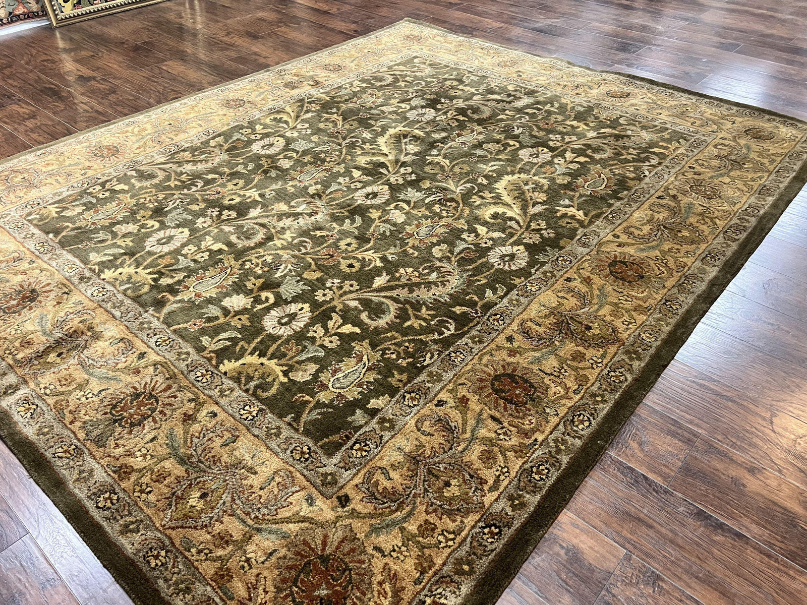 Pottery Barn Rug 8x10, Wool Hand Tufted Vintage Indian Carpet, Room Sized Wool Pile Floral Rug