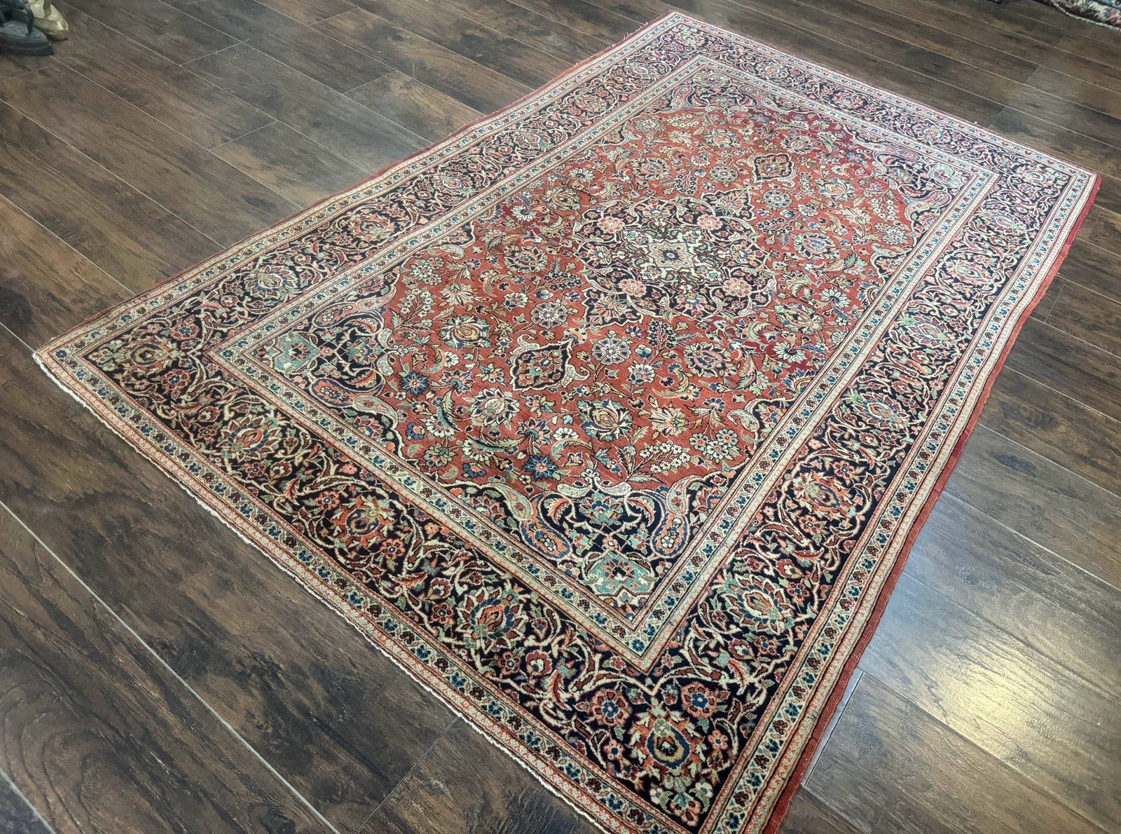 Persian Kashan Rug 4x7, Red, Floral Medallion, Vintage, Wool