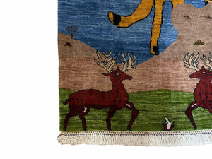 3 x 5 Handmade New Vintage Wool Blue Rug Leopard Lion Jaguar Deer Organic Dyes