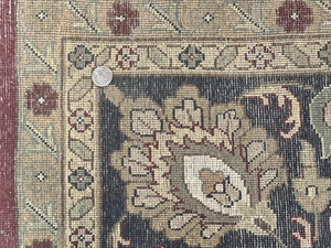 Indo Persian Rug 10x14, Floral Allover, Maroon, Handmade Hand Knotted VIntage Wool Rug, Large Oriental Carpet