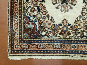 2' 7" X 4' Vintage Handmade Indian Medallion Wool Floral Beige Rug