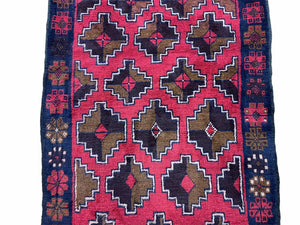 3' X 4' 7" Vintage Handmade Tribal Wool Rug Balouchi Rug Afghan Rug Red Brown