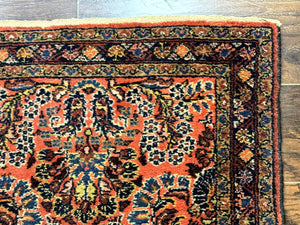 Antique Persian Lilihan Rug 2x4, Red, Floral, Wool, Handmade Lilian Persian Carpet