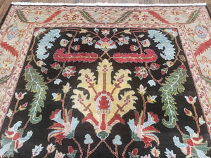 Peshawar Rug, 6x9 Rug, Hand Knotted Wool Area Rug, Black and Silver Rug, Unique Oriental Carpet, Handmade, Medium Sized Rug, Persian Rug