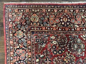 1920s Persian Sarouk Rug 9x12, Red Persian Carpet, High Quality Persian Rug, Allover Floral Pattern, Antique Oriental Rug, Wool Handmade Room Sized