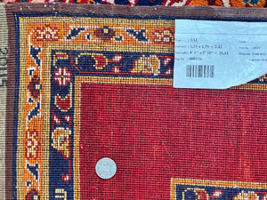 Turkish Rug 4x6, Stripe Pattern, Red & Multicolor, Vintage Handmade Wool Carpet