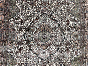Very Fine Sino Persian Silk Rug 4x6, Floral Medallion, Hand Knotted, Silk Pile on Silk Foundation, Ivory, Vintage Handmade Oriental Carpet