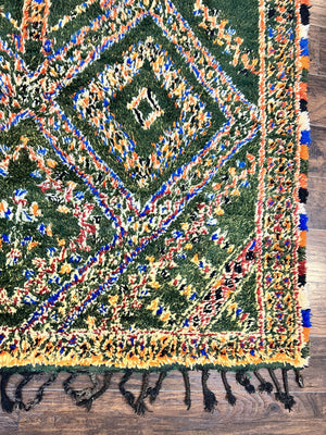 Large Moroccan Shag Rug 6x12, Green Multicolor Colorful Boho Rug, Handmade Hand Knotted Wool Carpet, Geometric Design, Vintage Rug