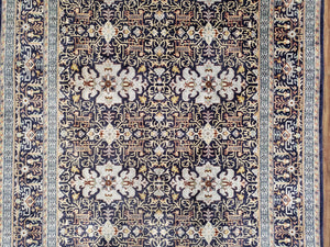 Persian Kashan Rug, Navy Blue, Hand-Knotted, Wool, 4' 8" x 7' 4", Pair A