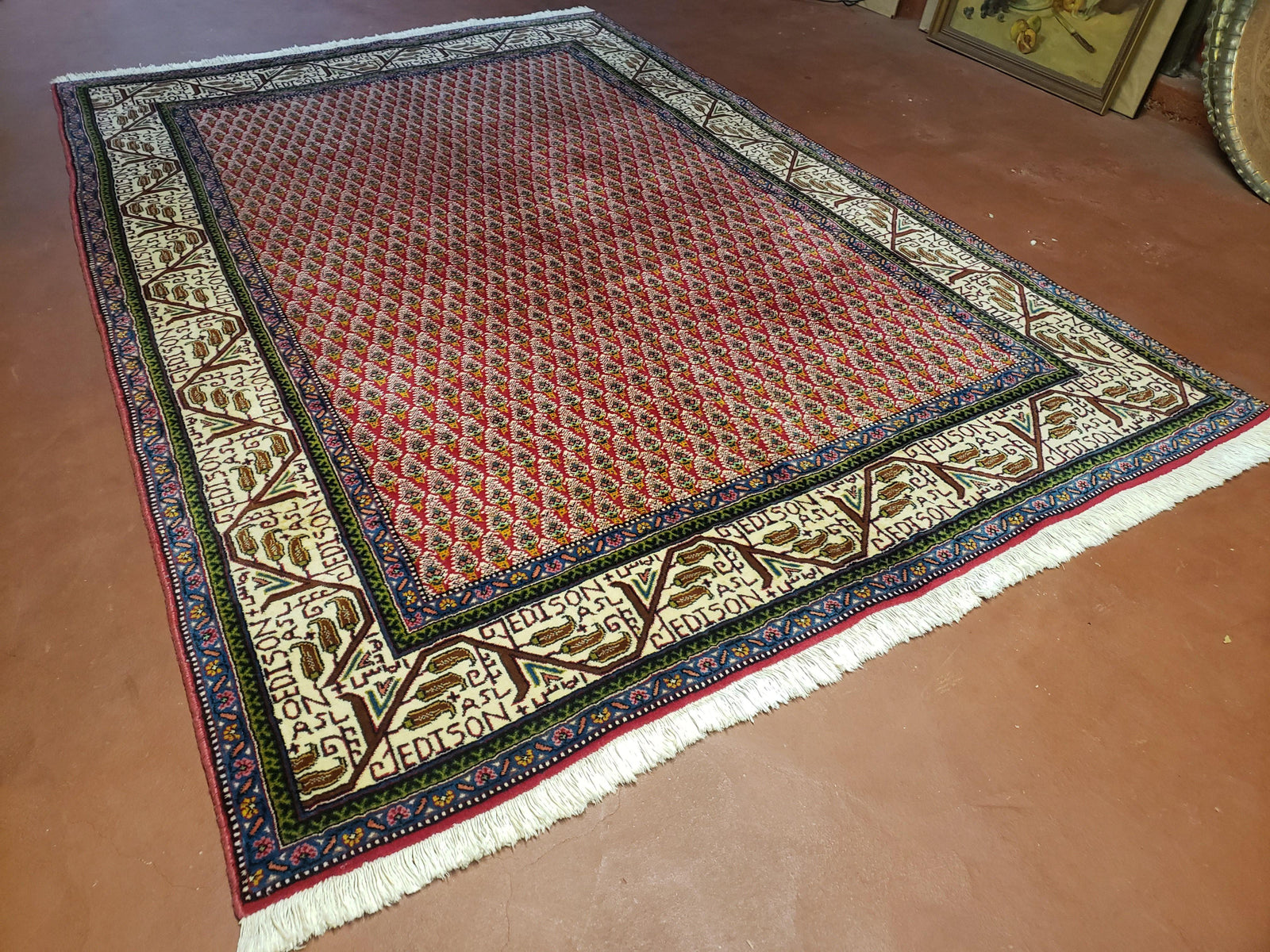 6x9 Finely Woven Turkish Tribal Rug, Boteh/Paisley Pattern, Red & Beige Area Rug, Vintage Wool Carpet, Entryway Rug, Hand-Knotted Foyer Rug