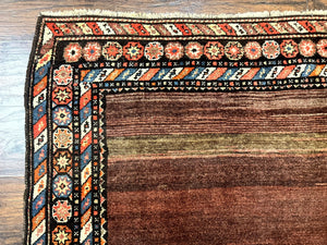 Antique Persian Rug 4x7, Sarab Tribal Wool Carpet, Brown and Multicolor, Handmade Wide Runner Rug 4 x 7, Open Field, Rainbow Border