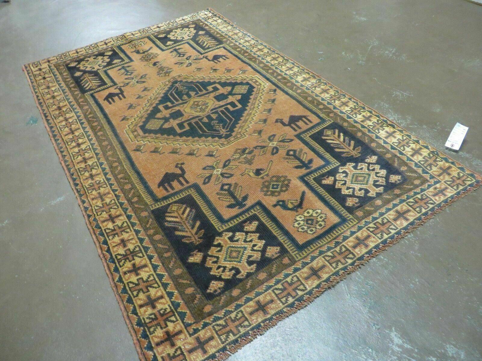 4' X 6' Antique Handmade Turkish Anatolian Wool Rug Camel Vegetable Dyes