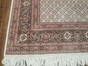 Vintage Persian Tabriz Rug 5x7, Beige and Green, Hand Knotted Handmade Wool Oriental Carpet 5 x 7 ft, Allover Pattern, Traditional Rug, Medium Size