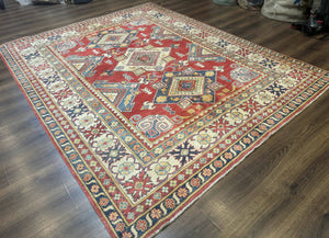 Turkish Kazak Rug 7.6 x 9.5, Geometric Medallions, Caucasian Pattern