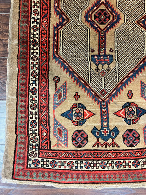 Antique Persian Runner 3 x 7, Camel Hair Runner 3x7 ft, Handmade Hallway Rug, Geometric Design, Tribal Rug, Persian Sarab Rug 3x7