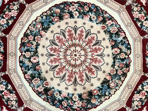 Chinese Aubusson Rug 9x12, Burgundy, Handmade Vintage Wool Carpet, Fine 210 KPSI, Elegant European Design