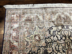 Silk Indian Kashmiri Rug 8x10, Floral Medallion, Indo Persian Carpet, Handmade Vintage Silk Rug