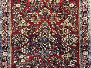 Antique Persian Sarouk Rug 3x5, Red, Floral, 200 KPSI