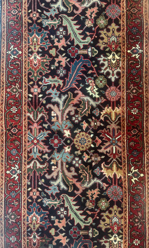 Indo Persian Runner Rug 2.7 x 13, Navy Blue and Red, Allover Floral, Wool, 13ft Runner