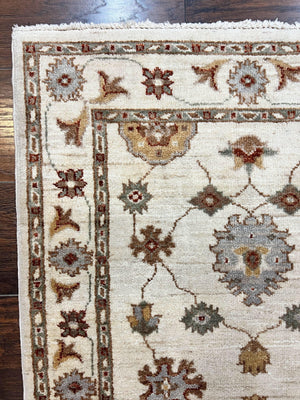 Peshawar Runner 2.7 x 10, Beige Floral Hand Knotted Vintage Wool Oriental Runner, Hallway Rug, Farmhouse Rug, Neutral Colors