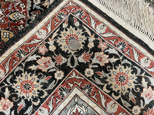 Silk Sino Persian Rug 3x5, Floral Medallion, Hand Knotted Silk Pile Silk Foundation, Traditional Silk Handmade Oriental Carpet, Cream Black