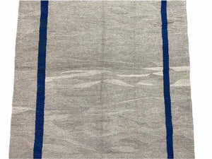 Geometric Turkish Kilim Rug 5' 7" x 7' 9", Flatweave Carpet, Minimal Design, Anatolian Carpet, Gray, Geometric, Dark Blue, Hand-Knotted, New