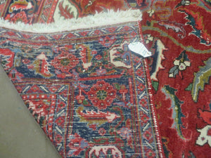 Persian Heriz Rug 7.5 x 10, Room Sized Heriz Ahar Carpet, Semi Antique Vintage Floral Large Medallion Rug, Red and Navy Blue, Hand Knotted Wool Rug