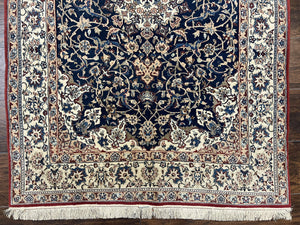 Super Fine Persian Nain Rug 3.6 x 5.4, Navy Blue and Ivory, 700 KPSI