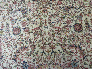 Persian Tabriz Rug 8x10, Bird Motifs Floral, Boteh Paisleys, Cream and Red, Handmade Wool Carpet