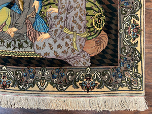 Persian Tabriz Pictorial Rug 4.8 x 3.8, Horizontal Oriental Carpet for Hanging on Wall, Hand Knotted Wool Vintage Fine Carpet, Doctor and Patients