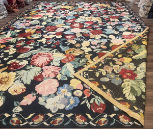 Palace Size Needlepoint Rug 12x18, Vintage Spanish Portuguese Carpet, Floral Design