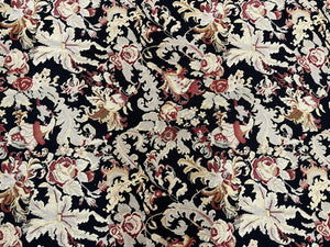 Wool Needlepoint Rug 9x12, William Morris Vintage Chinese Needlepoint Carpet 9 x 12, Handwoven, Allover Floral Area Rug, Black Light Green