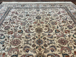Karastan Rug #738 Tabriz Design 8.8 x 10.6, Room Sized Wool Pile Karastan Carpet, Vintage Discontinued Karastan Area Rug, Ivory, Floral Rug