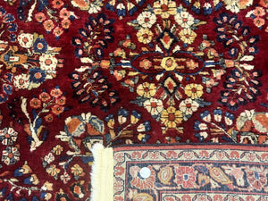 Antique Persian Sarouk Rug 4x6, Floral, Red, Wool Hand Knotted Fine 225 KPSI