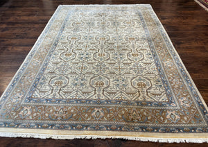 Indo Persian Rug 6x9, Beige, Allover Pattern, Vintage Wool Oriental Carpet