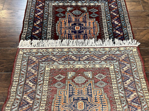 Pakistani Rug 3x5 ft, Caucasian Kazak Design, Geometric Rug, Small Vintage Oriental Carpet, Dark Red Vintage Handmade Wool Rug 3 x 5