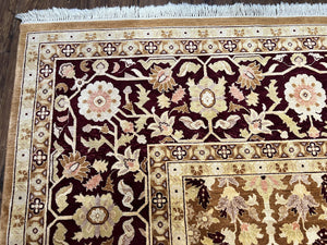 Indian Rug 9x12 Agra Rug, Vintage Rug 9 x 12 Wool Rug, Area Rug 9x12 Oriental Carpet, Unique Colors, Hand Knotted, Clay Dark Brown, Allover