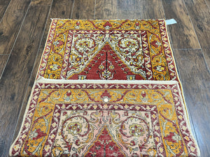 Antique Turkish Prayer Rug 3x5, Hand Knotted Turkish Melas Oushak Wool Carpet, Mehrab Rug, Orange & Red Vintage Rug 3 x 5 Collectible