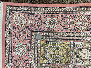 Magnificent Persian Silk Rug 3.7 x 5, Persian Qum Rug, Panel Design, Kheshti Garden, Extremely Fine 650 KPSI - 70 Raj, Hand Knotted, Vintage, Multicolor