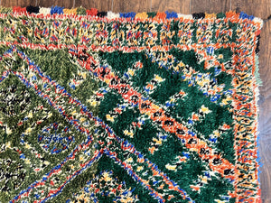 Large Moroccan Shag Rug 6x12, Green Multicolor Colorful Boho Rug, Handmade Hand Knotted Wool Carpet, Geometric Design, Vintage Rug