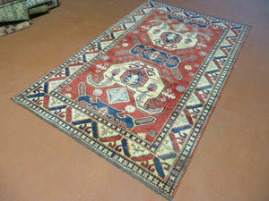 4' X 6' Vintage Handmade Turkish Kazak Pattern Wool Rug Carpet Nice
